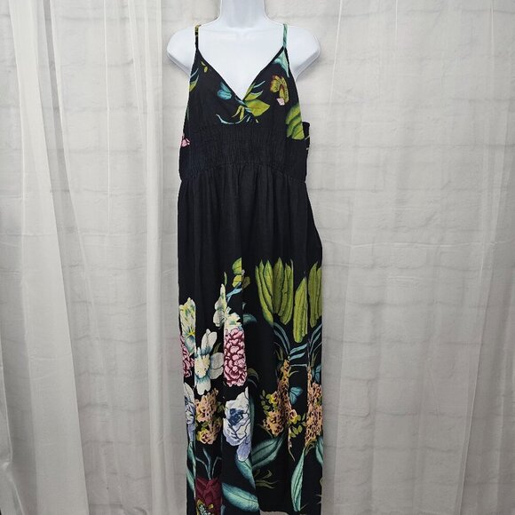 Pink Apple Navy Blue Floral Maxi Dress Halter Tropical Beach Boho L - Picture 1 of 11